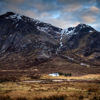 'Cottage in Glencoe, Scotland' print showcasing the cottage and surrounding scenery